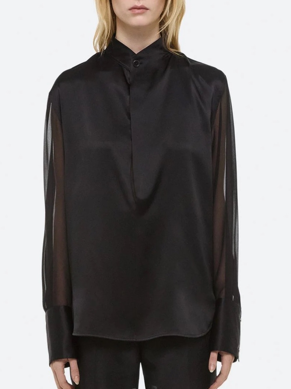Helmut Land Relaxed Cowl Blouse Shirt Size Small Black Long Sleeves
